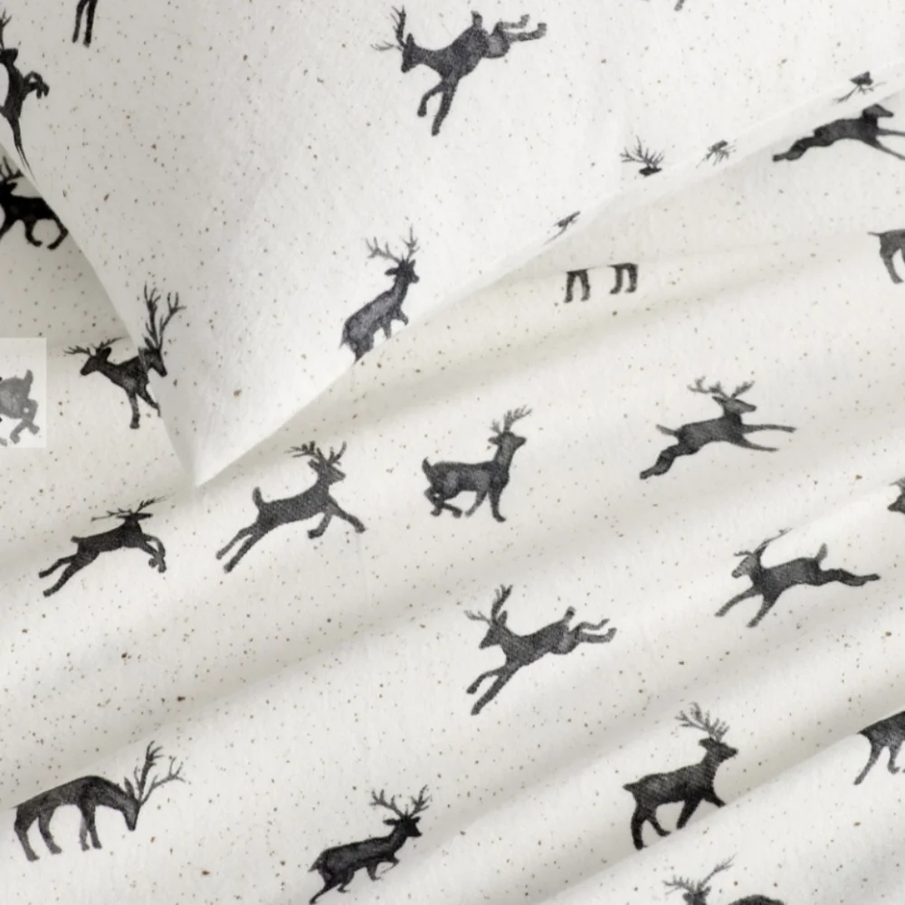 NWT Pottery Barn Rustic Reindeer Flannel Organic Cotton Duvet Cover Full/Queen